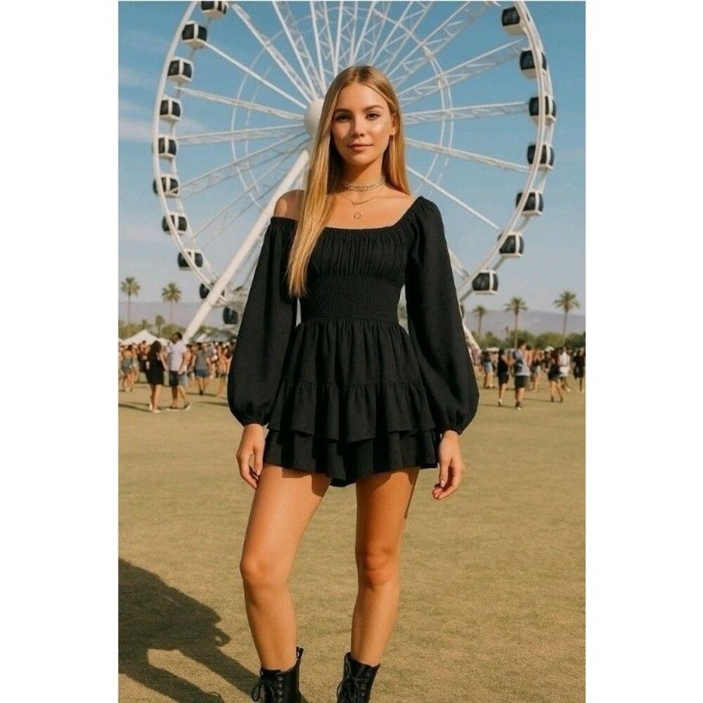 Princess Polly Black Smocked Long Sleeve Mini Dress 2 Fairy Gothic Boho Grunge